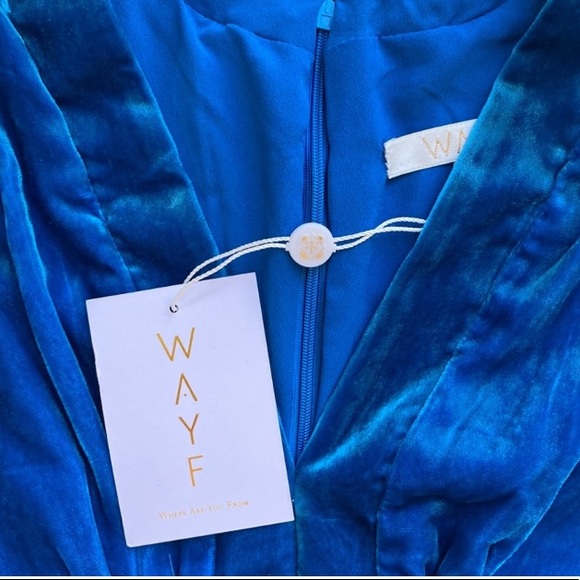 ❤️Lulus WAYF Margie Blue Velvet V Neck Midi Dress - Picture 3 of 6